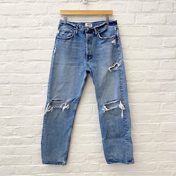 AGOLDE || 90's Mid Rise Loose in Isolate Distressed Straight Leg Jeans 29 - Picture 2 of 9